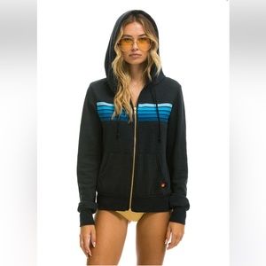 Aviator Nation 5 STRIPE HOODIE in CHARCOAL // BLUE in Unisex Size XS